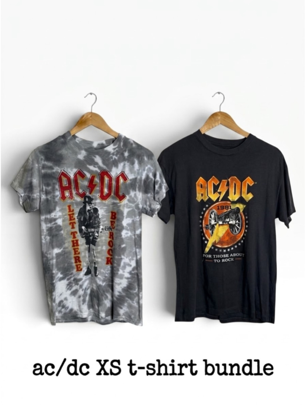 AC/DC Let There Be Rock Tie Dye Cotton Women's Graphic T-Shirt Bundle of 2 XS